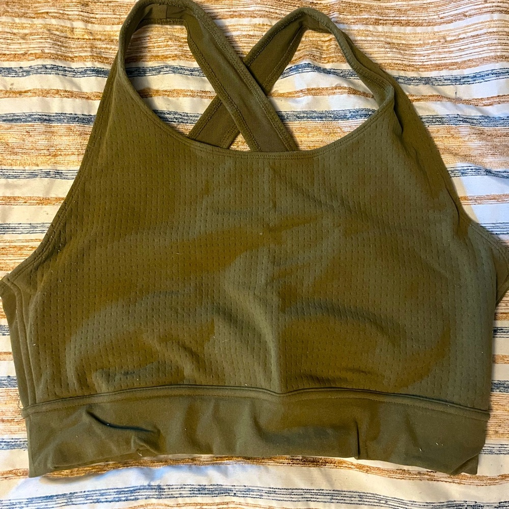 Fabletics olive green sports bra high neck.